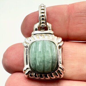 Judith Ripka Green Jade Sterling Silver Pendant Enhancer 1 1/2 Inch